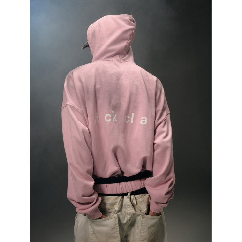 KLICKCLAK25AW 粉色噴髒泥染做舊水洗印花刺綉連帽拉鍊衛衣外套
