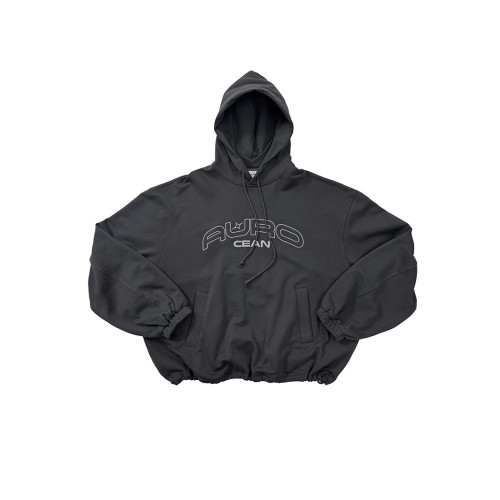 Aurocean 復古刺綉連帽衛衣 碳灰色重磅純棉寬版廓形帽衫 Aurocean 復古刺綉連帽衛衣 碳灰色重磅純棉寬版廓形帽衫