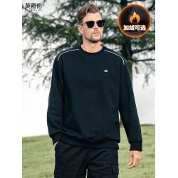 英爵倫 重磅珠地棉 圓領衛衣男秋冬運動休閒內搭加絨長袖打底上衣