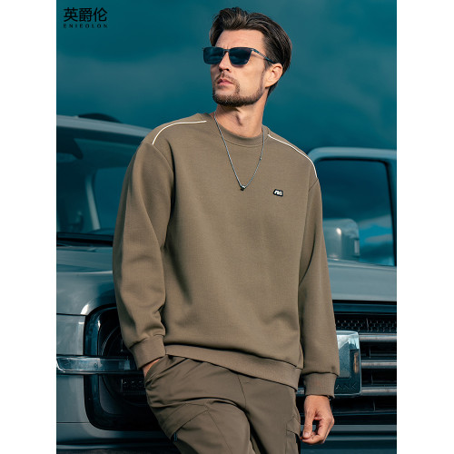 英爵倫 重磅珠地棉 圓領衛衣男秋冬運動休閒內搭加絨長袖打底上衣