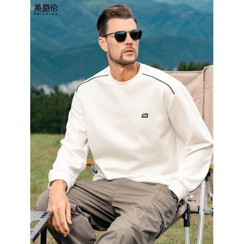 英爵倫 重磅珠地棉 圓領衛衣男秋冬運動休閒內搭加絨長袖打底上衣