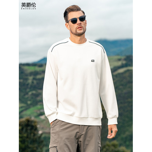 英爵倫 重磅珠地棉 圓領衛衣男秋冬運動休閒內搭加絨長袖打底上衣