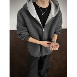 430G重磅拼接開衫連帽衛衣男款美式潮牌boxy短款廓形上衣休閒外套