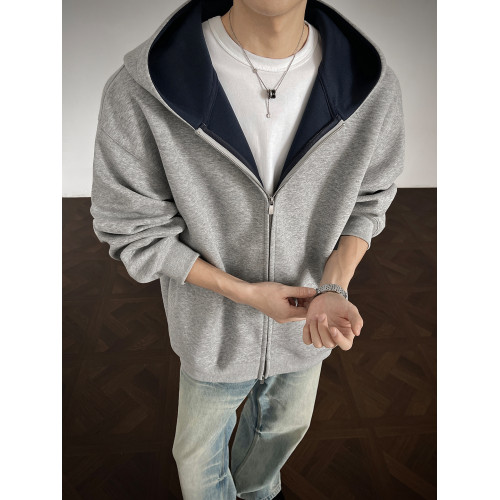 430G重磅拼接開衫連帽衛衣男款美式潮牌boxy短款廓形上衣休閒外套 430G重磅拼接開衫連帽衛衣男款美式潮牌boxy短款廓形上衣休閒外套