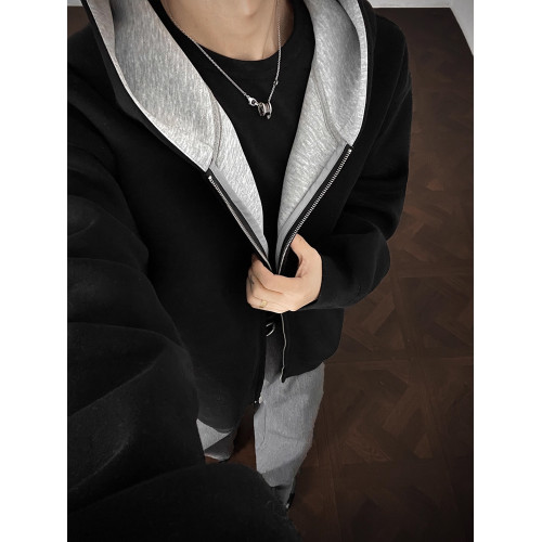 430G重磅拼接開衫連帽衛衣男款美式潮牌boxy短款廓形上衣休閒外套 430G重磅拼接開衫連帽衛衣男款美式潮牌boxy短款廓形上衣休閒外套