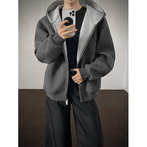 430G重磅拼接開衫連帽衛衣男款美式潮牌boxy短款廓形上衣休閒外套 430G重磅拼接開衫連帽衛衣男款美式潮牌boxy短款廓形上衣休閒外套