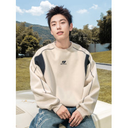 400G重磅圓領撞色衛衣冬季高街潮牌寬松運動上衣松弛感休閒外套男