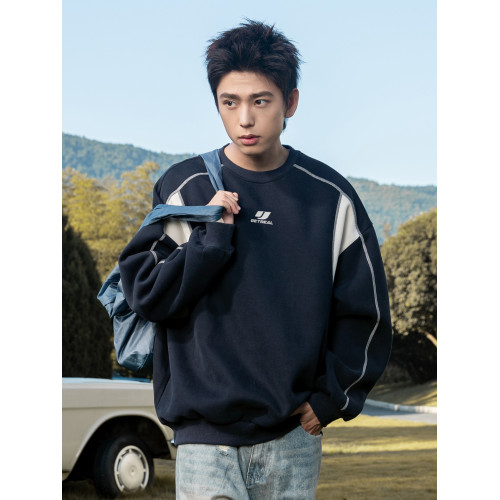 400G重磅圓領撞色衛衣冬季高街潮牌寬松運動上衣松弛感休閒外套男 400G重磅圓領撞色衛衣冬季高街潮牌寬松運動上衣松弛感休閒外套男