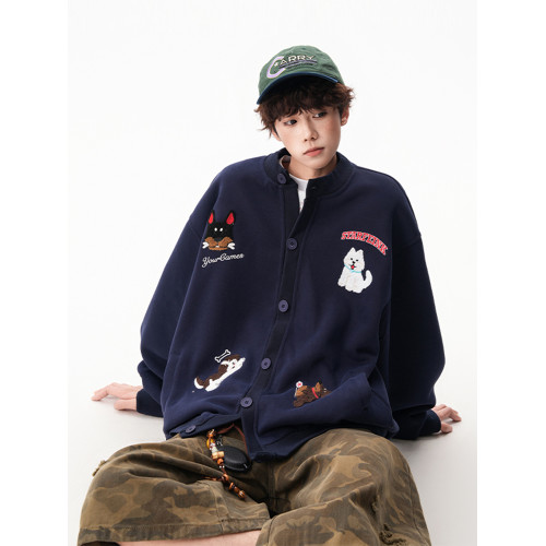 美式趣味毛巾綉慵懶衛衣開衫男秋季加絨加厚情侶外套寬松棒球服潮 美式趣味毛巾綉慵懶衛衣開衫男秋季加絨加厚情侶外套寬松棒球服潮