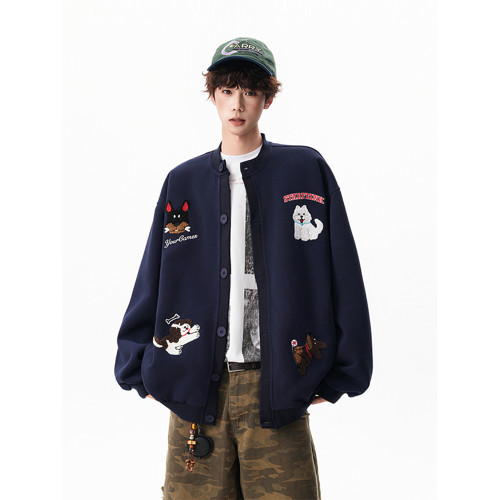 美式趣味毛巾綉慵懶衛衣開衫男秋季加絨加厚情侶外套寬松棒球服潮 美式趣味毛巾綉慵懶衛衣開衫男秋季加絨加厚情侶外套寬松棒球服潮