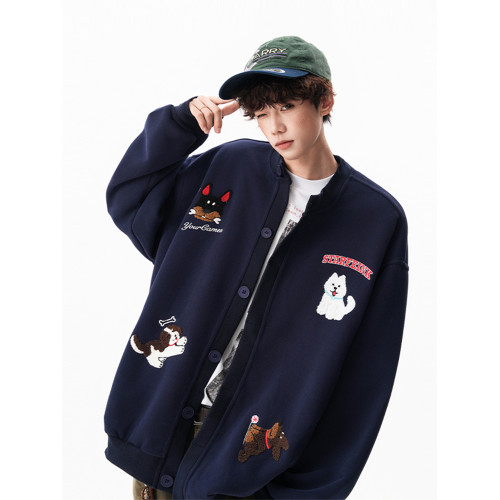 美式趣味毛巾綉慵懶衛衣開衫男秋季加絨加厚情侶外套寬松棒球服潮 美式趣味毛巾綉慵懶衛衣開衫男秋季加絨加厚情侶外套寬松棒球服潮