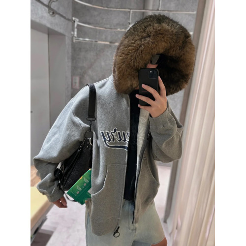 Luxury Script廓形深花灰色刺綉毛領連帽拉鍊衛衣Hooide Luxury Script廓形深花灰色刺綉毛領連帽拉鍊衛衣Hooide