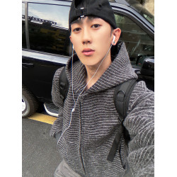 逃離光復南 美式2025早秋新款條紋拉鍊開衫連帽衛衣男女情侶外套