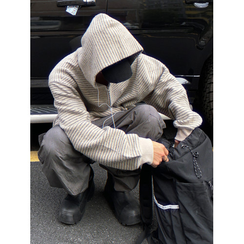 逃離光復南 美式2025早秋新款條紋拉鍊開衫連帽衛衣男女情侶外套 逃離光復南 美式2025早秋新款條紋拉鍊開衫連帽衛衣男女情侶外套