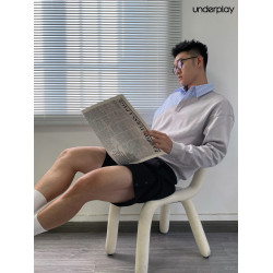 underplay原創設計hotnerd棉條紋天藍淺灰色假兩件拼接棉polo衛衣