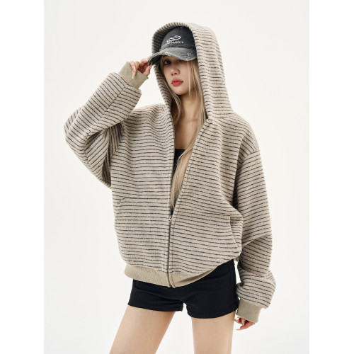 MaxDstr 美式復古2025早秋新款條紋拉鍊開衫連帽衛衣男女情侶外套 MaxDstr 美式復古2025早秋新款條紋拉鍊開衫連帽衛衣男女情侶外套