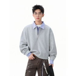 悟空有貨高智感假兩件條紋拼接POLO領衛衣男秋季情侶百搭休閒上衣