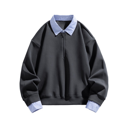 悟空有貨高智感假兩件條紋拼接POLO領衛衣男秋季情侶百搭休閒上衣 悟空有貨高智感假兩件條紋拼接POLO領衛衣男秋季情侶百搭休閒上衣