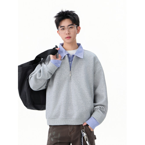 悟空有貨高智感假兩件條紋拼接POLO領衛衣男秋季情侶百搭休閒上衣 悟空有貨高智感假兩件條紋拼接POLO領衛衣男秋季情侶百搭休閒上衣