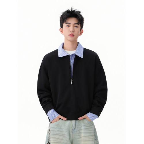 悟空有貨高智感假兩件條紋拼接POLO領衛衣男秋季情侶百搭休閒上衣 悟空有貨高智感假兩件條紋拼接POLO領衛衣男秋季情侶百搭休閒上衣