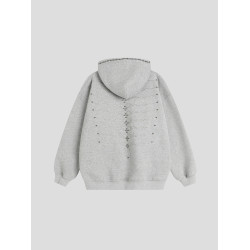 INSstudios 國潮情侶美式「鉚釘脊骨刺綉連帽衛衣」寬鬆加絨帽衫