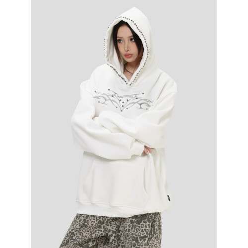 INSstudios 國潮情侶美式「鉚釘脊骨刺綉連帽衛衣」寬鬆加絨帽衫 INSstudios 國潮情侶美式「鉚釘脊骨刺綉連帽衛衣」寬鬆加絨帽衫