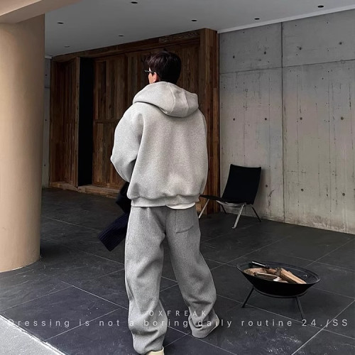 重磅開衫衛衣男大碼秋季美式廊形連帽夾克vibe高街撞色休閒外套潮