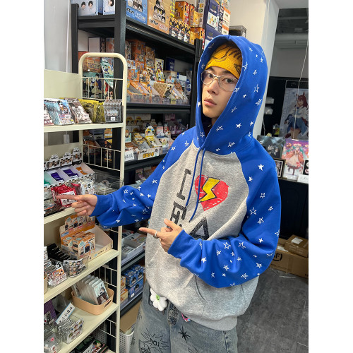 EAHO自製美式字母印花拼色連帽衛衣男女春秋寬松休閒百搭套頭帽衫 EAHO自製美式字母印花拼色連帽衛衣男女春秋寬松休閒百搭套頭帽衫