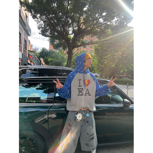EAHO自製美式字母印花拼色連帽衛衣男女春秋寬松休閒百搭套頭帽衫 EAHO自製美式字母印花拼色連帽衛衣男女春秋寬松休閒百搭套頭帽衫