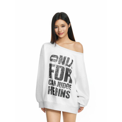 FDR官方店 大標識斑駁斜肩衛衣女春季美式蓄熱保暖一字肩長袖上衣