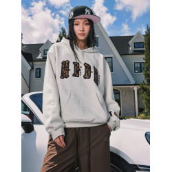 MEDM 帽裡豹紋 雙層皮毛豹紋休閒連帽衛衣美式通勤套頭情侶外套男