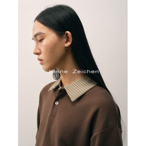 NO / 紅標萊卡萊賽爾空氣層翻領POLO千鳥格藍格紋長袖衛衣 NO / 紅標萊卡萊賽爾空氣層翻領POLO千鳥格藍格紋長袖衛衣