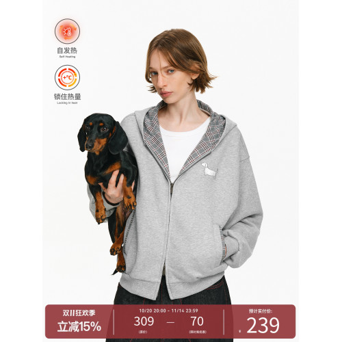 PCLP格紋拼接恒溫暖皮衛衣開衫 春秋季保暖情侶寬松拉鍊連帽外套 PCLP格紋拼接恒溫暖皮衛衣開衫 春秋季保暖情侶寬松拉鍊連帽外套