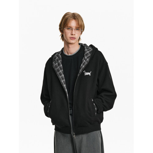 PCLP格紋拼接恒溫暖皮衛衣開衫 春秋季保暖情侶寬松拉鍊連帽外套 PCLP格紋拼接恒溫暖皮衛衣開衫 春秋季保暖情侶寬松拉鍊連帽外套