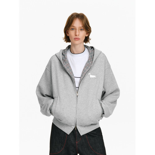 PCLP格紋拼接恒溫暖皮衛衣開衫 春秋季保暖情侶寬松拉鍊連帽外套 PCLP格紋拼接恒溫暖皮衛衣開衫 春秋季保暖情侶寬松拉鍊連帽外套