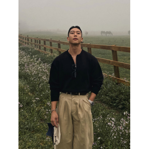 美式復古半拉鍊衛衣男秋季重磅小領口高級感痞帥POLO衫長袖上衣 美式復古半拉鍊衛衣男秋季重磅小領口高級感痞帥POLO衫長袖上衣