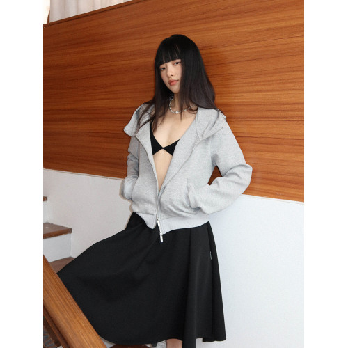 FUNKYFUN 2025AW 短款立領側縫別針印花太空棉惡魔角連帽開衫衛衣