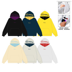 Rosepoem美式撞色連帽刺綉字母衛衣男女秋冬寬松設計感情侶上衣潮