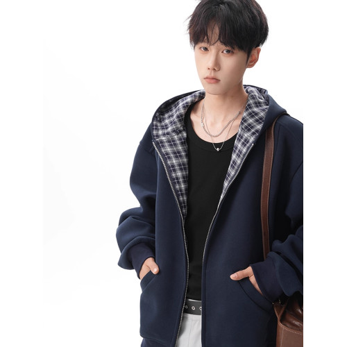 500G重磅美式格紋拼接連帽衛衣男秋季慵懶寬松外套休閒運動夾克 500G重磅美式格紋拼接連帽衛衣男秋季慵懶寬松外套休閒運動夾克