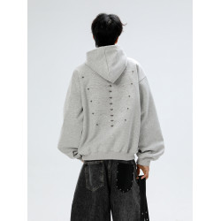 美式小衆脊骨釘珠刺綉連帽衛衣男款春秋季高街復古寬松設計感上衣