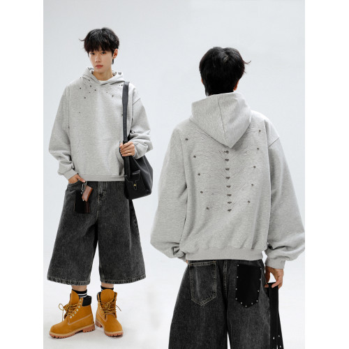 美式小衆脊骨釘珠刺綉連帽衛衣男款春秋季高街復古寬松設計感上衣 美式小衆脊骨釘珠刺綉連帽衛衣男款春秋季高街復古寬松設計感上衣