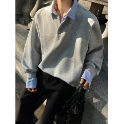 假兩件襯衫領衛衣男款秋冬季潮牌寬松加絨重磅長袖T恤休閒上衣服