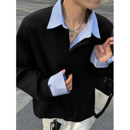 假兩件襯衫領衛衣男款秋冬季潮牌寬松加絨重磅長袖T恤休閒上衣服 假兩件襯衫領衛衣男款秋冬季潮牌寬松加絨重磅長袖T恤休閒上衣服