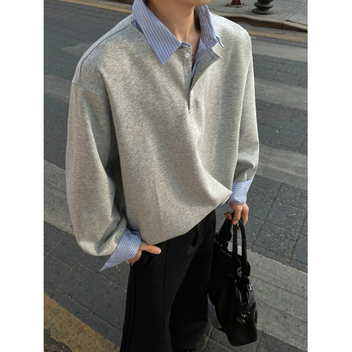 假兩件襯衫領衛衣男款秋冬季潮牌寬松加絨重磅長袖T恤休閒上衣服 假兩件襯衫領衛衣男款秋冬季潮牌寬松加絨重磅長袖T恤休閒上衣服