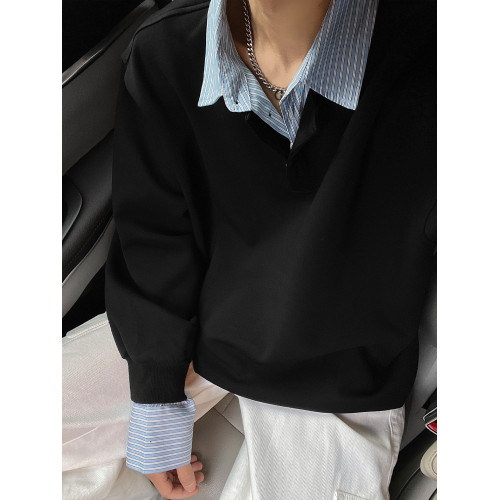 假兩件襯衫領衛衣男款秋冬季潮牌寬松加絨重磅長袖T恤休閒上衣服 假兩件襯衫領衛衣男款秋冬季潮牌寬松加絨重磅長袖T恤休閒上衣服