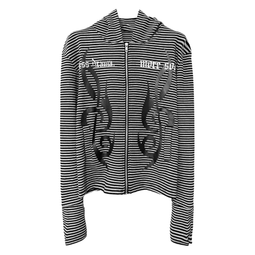 DETW 25AW*小衆圖騰哥特音符*條紋拉鍊正肩修身連帽開衫外套男女 DETW 25AW*小衆圖騰哥特音符*條紋拉鍊正肩修身連帽開衫外套男女