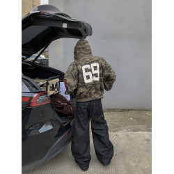 PLTH*秋季新品美式復古潮流迷彩刺綉上衣街頭寬松連帽男女衛衣