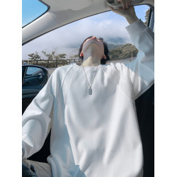 美式加絨重磅圓領衛衣男款秋季寬松無帽長袖內搭t恤男生早秋上衣