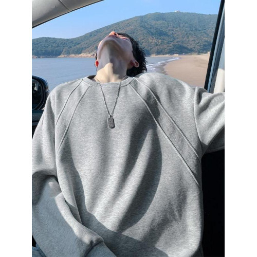 美式加絨重磅圓領衛衣男款秋季寬松無帽長袖內搭t恤男生早秋上衣 美式加絨重磅圓領衛衣男款秋季寬松無帽長袖內搭t恤男生早秋上衣