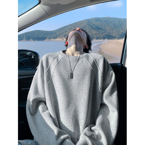 美式加絨重磅圓領衛衣男款秋季寬松無帽長袖內搭t恤男生早秋上衣 美式加絨重磅圓領衛衣男款秋季寬松無帽長袖內搭t恤男生早秋上衣